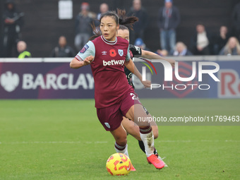 Lime Mengwen, on loan from Brighton & Hove Albion, of West Ham United WFC plays during the Barclays FA Women's Super League soccer match bet...