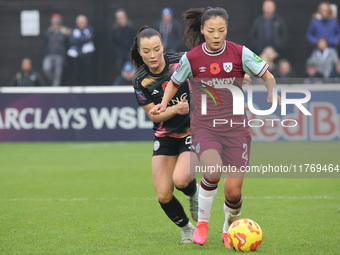 Lime Mengwen, on loan from Brighton & Hove Albion, of West Ham United WFC plays during the Barclays FA Women's Super League soccer match bet...