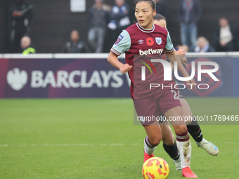 Lime Mengwen, on loan from Brighton & Hove Albion, of West Ham United WFC plays during the Barclays FA Women's Super League soccer match bet...