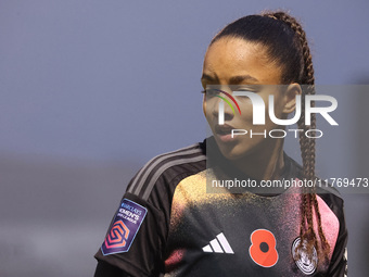 Shana Chossenotte of Leicester City Women plays during the Barclays FA Women's Super League soccer match between West Ham United Women and L...