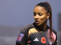 Shana Chossenotte of Leicester City Women plays during the Barclays FA Women's Super League soccer match between West Ham United Women and L...