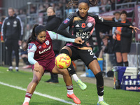 Manuela Pav of West Ham United WFC and Shana Chossenotte of Leicester City Women are in action during the Barclays FA Women's Super League s...