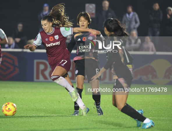 Seraina Piubel of West Ham United WFC is in action during the Barclays FA Women's Super League soccer match between West Ham United Women an...