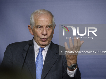 EU's High Representative for Foreign Affairs and Security Policy Josep Borell gestures as he speaks during a press conference in Warsaw, Pol...