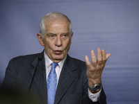 EU's High Representative for Foreign Affairs and Security Policy Josep Borell gestures as he speaks during a press conference in Warsaw, Pol...