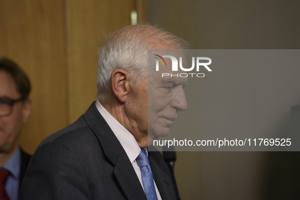 The EU's High Representative for Foreign Affairs and Security Policy, Josep Borrell, leaves a press conference held with Poland's Minister o...