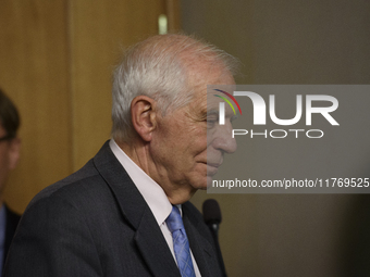 The EU's High Representative for Foreign Affairs and Security Policy, Josep Borrell, leaves a press conference held with Poland's Minister o...