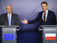 EU's High Representative for Foreign Affairs and Security Policy Josep Borell (left) and Poland's Minister of Foreign Affairs Radoslaw Sikor...