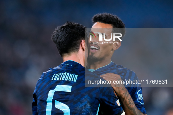 Stephen Eustaquio of FC Porto celebrates with Galeno after scoring first goal during the UEFA Europa League 2024/25 League Phase MD4 match b...