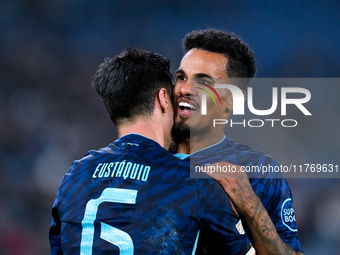 Stephen Eustaquio of FC Porto celebrates with Galeno after scoring first goal during the UEFA Europa League 2024/25 League Phase MD4 match b...