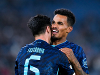 Stephen Eustaquio of FC Porto celebrates with Galeno after scoring first goal during the UEFA Europa League 2024/25 League Phase MD4 match b...