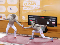 Hungarian Spiesz Anna (left) faces Polish Lenkiewicz Zuzanna (right) during the female saber team final at the 2024 Fencing World Cup in Ora...