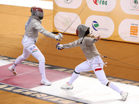 Hungarian Spiesz Anna (left) faces Polish Lenkiewicz Zuzanna (right) during the female saber team final at the 2024 Fencing World Cup in Ora...