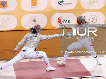 Hungarian Spiesz Anna (left) faces Polish Lenkiewicz Zuzanna (right) during the female saber team final at the 2024 Fencing World Cup in Ora...