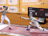 Hungarian Spiesz Anna (left) faces Polish Lenkiewicz Zuzanna (right) during the female saber team final at the 2024 Fencing World Cup in Ora...