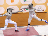 Hungarian Spiesz Anna (left) faces Polish Lenkiewicz Zuzanna (right) during the female saber team final at the 2024 Fencing World Cup in Ora...