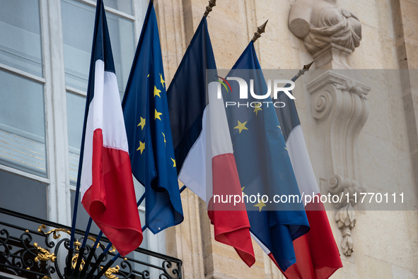 French President Emmanuel Macron receives NATO Secretary General Mark Rutte at the Elysee Palace in Paris, France, on November 12, 2024. 