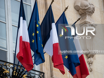 French President Emmanuel Macron receives NATO Secretary General Mark Rutte at the Elysee Palace in Paris, France, on November 12, 2024. (