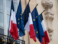 French President Emmanuel Macron receives NATO Secretary General Mark Rutte at the Elysee Palace in Paris, France, on November 12, 2024. (