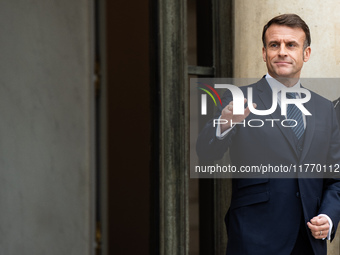 French President Emmanuel Macron receives NATO Secretary General Mark Rutte at the Elysee Palace in Paris, France, on November 12, 2024. (