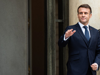 French President Emmanuel Macron receives NATO Secretary General Mark Rutte at the Elysee Palace in Paris, France, on November 12, 2024. (