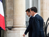 French President Emmanuel Macron receives NATO Secretary General Mark Rutte at the Elysee Palace in Paris, France, on November 12, 2024. (