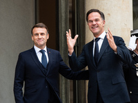 French President Emmanuel Macron receives NATO Secretary General Mark Rutte at the Elysee Palace in Paris, France, on November 12, 2024. (