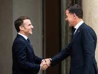 French President Emmanuel Macron receives NATO Secretary General Mark Rutte at the Elysee Palace in Paris, France, on November 12, 2024. (