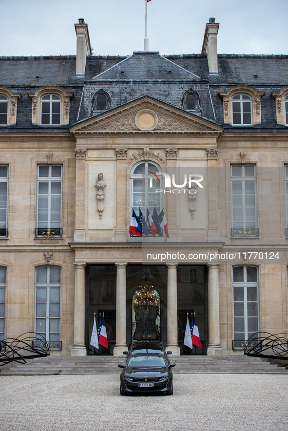 French President Emmanuel Macron receives NATO Secretary General Mark Rutte at the Elysee Palace in Paris, France, on November 12, 2024. 