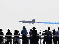 The ''August 1'' aerobatic team of the Chinese Air Force flies a J-10C during a demonstration at the 2024 Zhuhai Air Show in Zhuhai, China,...