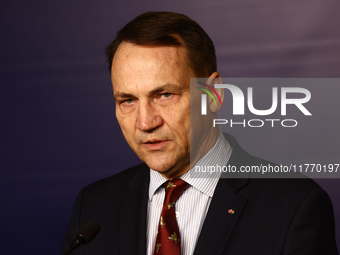 Minister of Foreign Affairs of Poland Radoslaw Sikorski during the press conference in Warsaw, Poland on November 12, 2024. (