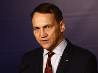 Minister of Foreign Affairs of Poland Radoslaw Sikorski during the press conference in Warsaw, Poland on November 12, 2024. (