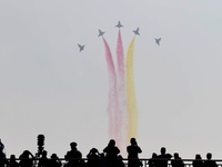 The ''August 1'' aerobatic team of the Chinese Air Force flies a J-10C during a demonstration at the 2024 Zhuhai Air Show in Zhuhai, China,...