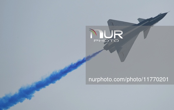 The ''August 1'' aerobatic team of the Chinese Air Force flies a J-10C during a demonstration at the 2024 Zhuhai Air Show in Zhuhai, China,...