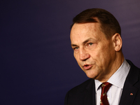 Minister of Foreign Affairs of Poland Radoslaw Sikorski during the press conference in Warsaw, Poland on November 12, 2024. (