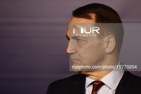 Minister of Foreign Affairs of Poland Radoslaw Sikorski during the press conference in Warsaw, Poland on November 12, 2024. 