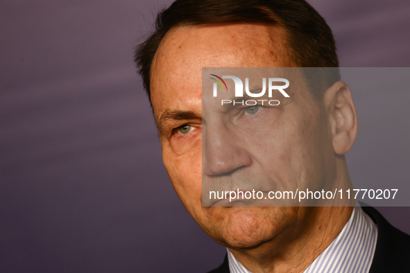 Minister of Foreign Affairs of Poland Radoslaw Sikorski during the press conference in Warsaw, Poland on November 12, 2024. 