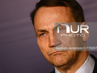 Minister of Foreign Affairs of Poland Radoslaw Sikorski during the press conference in Warsaw, Poland on November 12, 2024. (