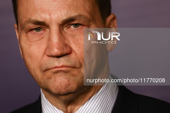 Minister of Foreign Affairs of Poland Radoslaw Sikorski during the press conference in Warsaw, Poland on November 12, 2024. 