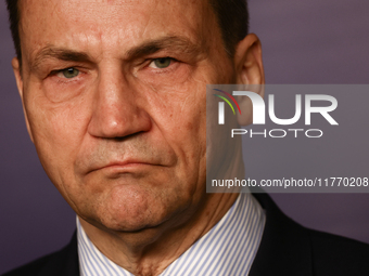 Minister of Foreign Affairs of Poland Radoslaw Sikorski during the press conference in Warsaw, Poland on November 12, 2024. (