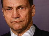 Minister of Foreign Affairs of Poland Radoslaw Sikorski during the press conference in Warsaw, Poland on November 12, 2024. (