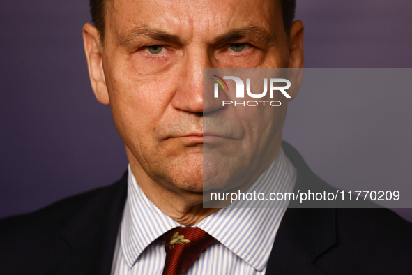 Minister of Foreign Affairs of Poland Radoslaw Sikorski during the press conference in Warsaw, Poland on November 12, 2024. 