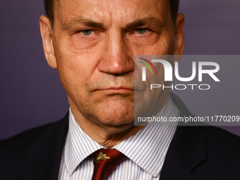 Minister of Foreign Affairs of Poland Radoslaw Sikorski during the press conference in Warsaw, Poland on November 12, 2024. (