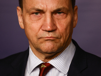 Minister of Foreign Affairs of Poland Radoslaw Sikorski during the press conference in Warsaw, Poland on November 12, 2024. (