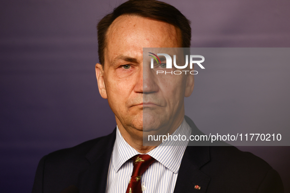 Minister of Foreign Affairs of Poland Radoslaw Sikorski during the press conference in Warsaw, Poland on November 12, 2024. 