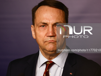 Minister of Foreign Affairs of Poland Radoslaw Sikorski during the press conference in Warsaw, Poland on November 12, 2024. (