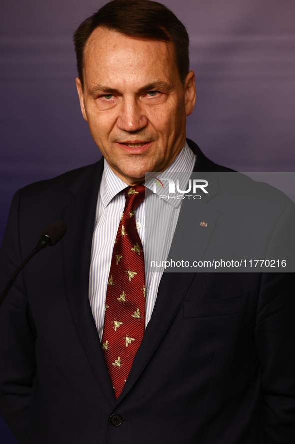 Minister of Foreign Affairs of Poland Radoslaw Sikorski during the press conference in Warsaw, Poland on November 12, 2024. 