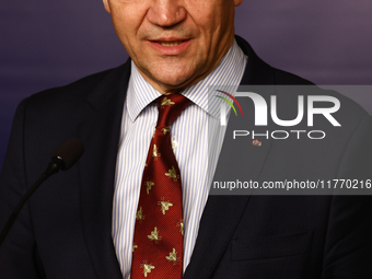 Minister of Foreign Affairs of Poland Radoslaw Sikorski during the press conference in Warsaw, Poland on November 12, 2024. (