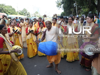 People participate in a protest rally against the attacks on Hindu minorities in neighboring Bangladesh, currently under the rule of an inte...