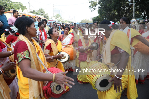 People participate in a protest rally against the attacks on Hindu minorities in neighboring Bangladesh, currently under the rule of an inte...